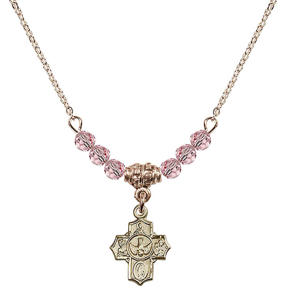 14kt Gold Filled 5-Way Birthstone Necklace with Light Rose Beads - 3190