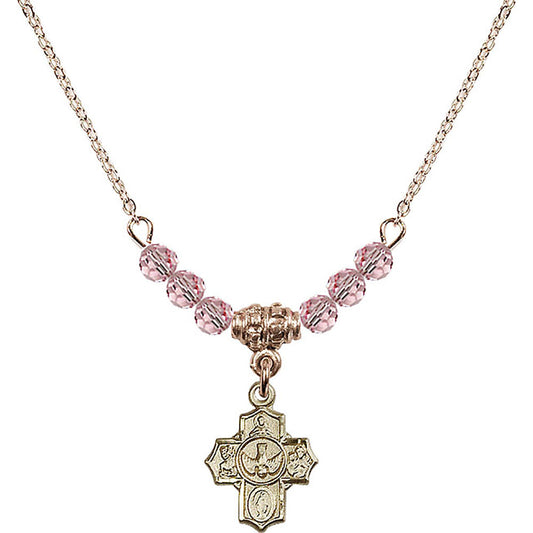 14kt Gold Filled 5-Way Birthstone Necklace with Light Rose Beads - 3190