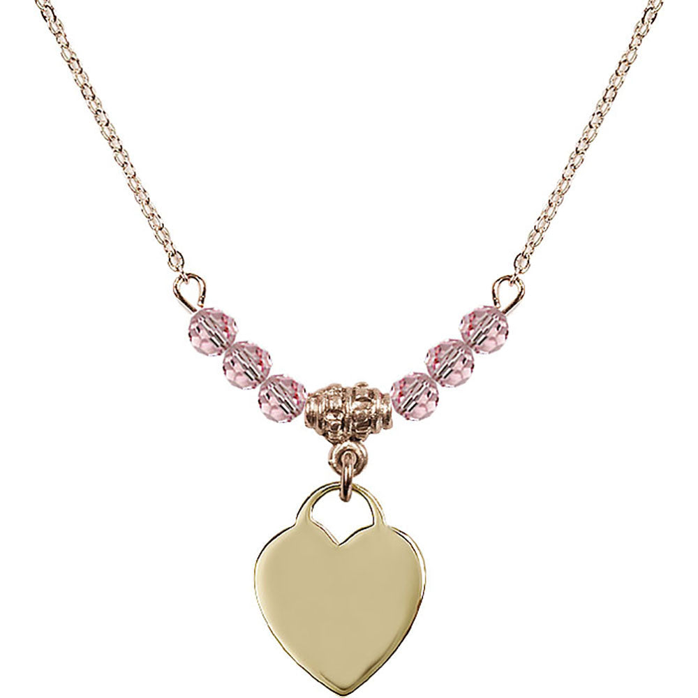 14kt Gold Filled Heart Birthstone Necklace with Light Rose Beads - 3400