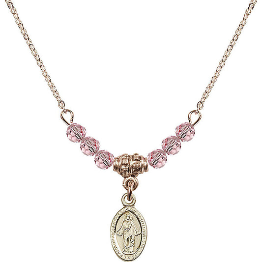14kt Gold Filled Scapular Birthstone Necklace with Light Rose Beads - 4121