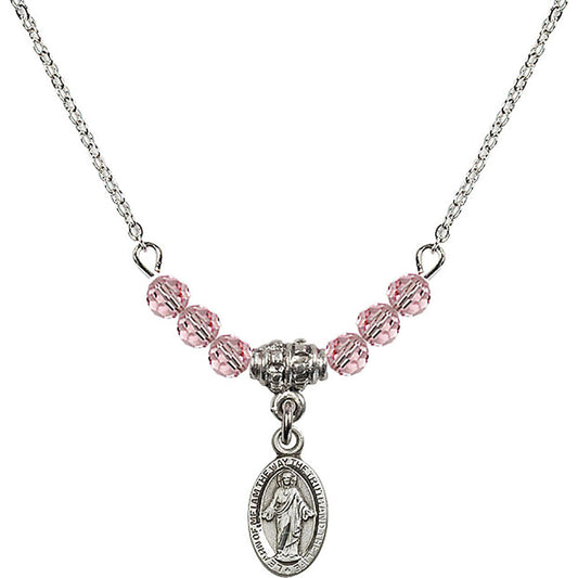 Sterling Silver Scapular Birthstone Necklace with Light Rose Beads - 4121