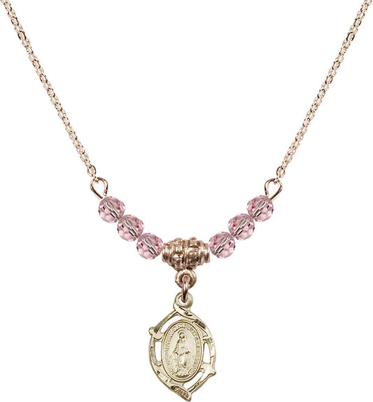 14kt Gold Filled Miraculous Birthstone Necklace with Light Rose Beads - 4152