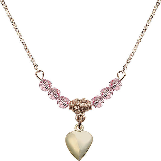 14kt Gold Filled Heart Birthstone Necklace with Light Rose Beads - 4158