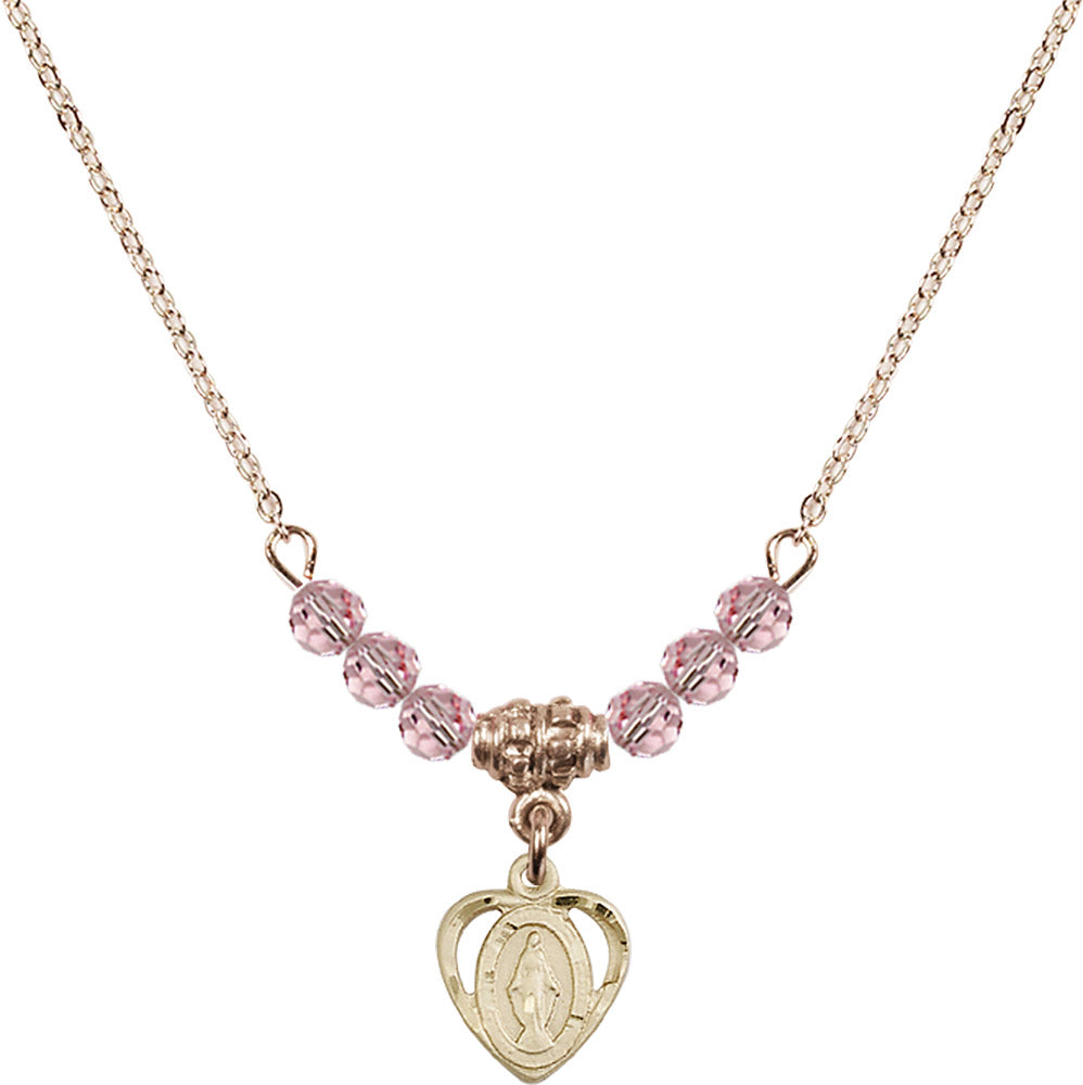 14kt Gold Filled Miraculous Birthstone Necklace with Light Rose Beads - 5401