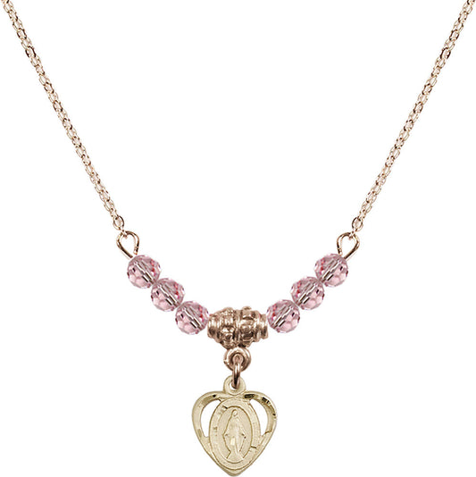 14kt Gold Filled Miraculous Birthstone Necklace with Light Rose Beads - 5401