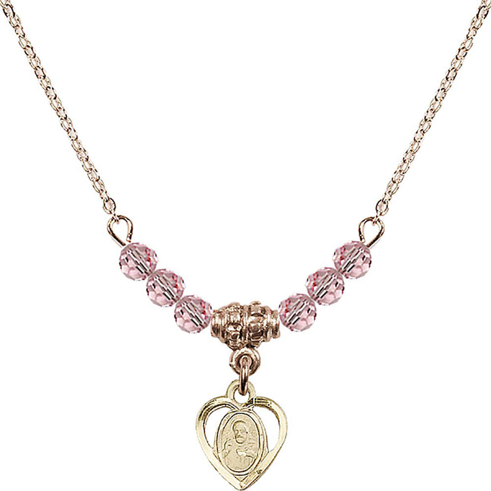 14kt Gold Filled Scapular Birthstone Necklace with Light Rose Beads - 5402