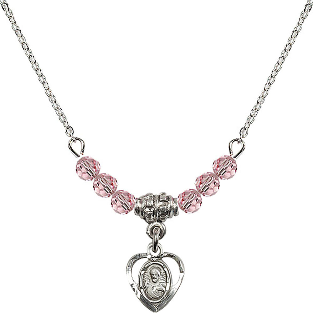 Sterling Silver Scapular Birthstone Necklace with Light Rose Beads - 5402