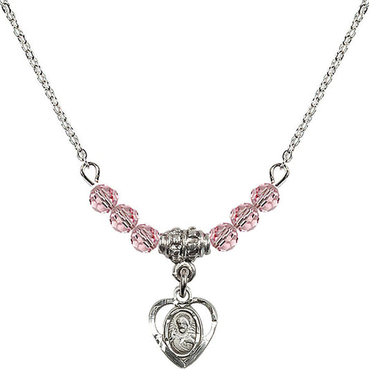 Sterling Silver Scapular Birthstone Necklace with Light Rose Beads - 5402