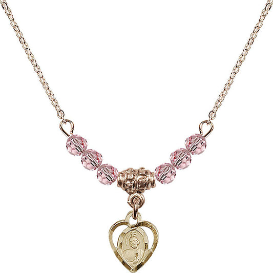 14kt Gold Filled Saint Jude Birthstone Necklace with Light Rose Beads - 5404