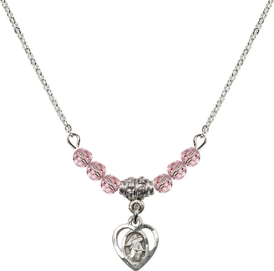 Sterling Silver Guardian Angel Birthstone Necklace with Light Rose Beads - 5407