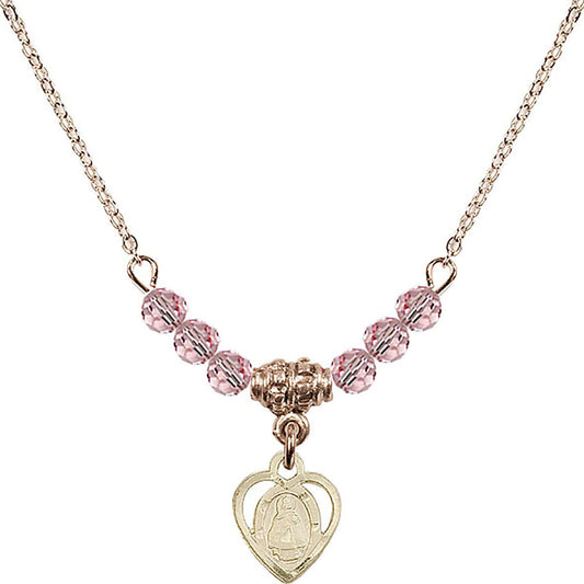 14kt Gold Filled Infant Birthstone Necklace with Light Rose Beads - 5413