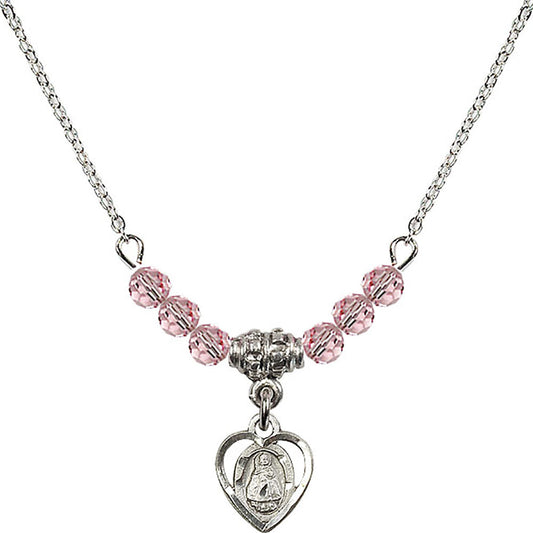 Sterling Silver Infant Birthstone Necklace with Light Rose Beads - 5413