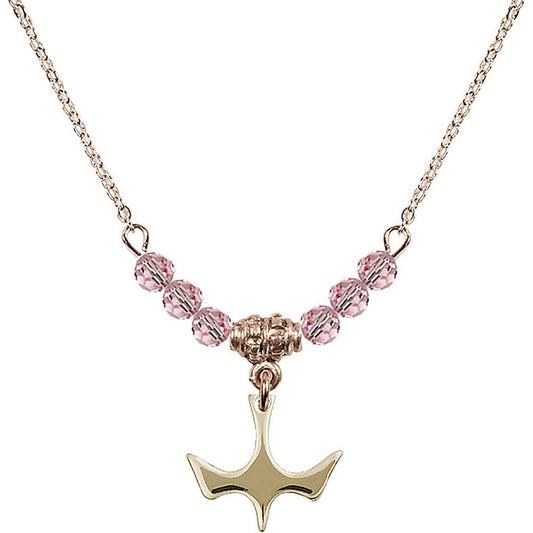 14kt Gold Filled Holy Spirit Birthstone Necklace with Light Rose Beads - 5431