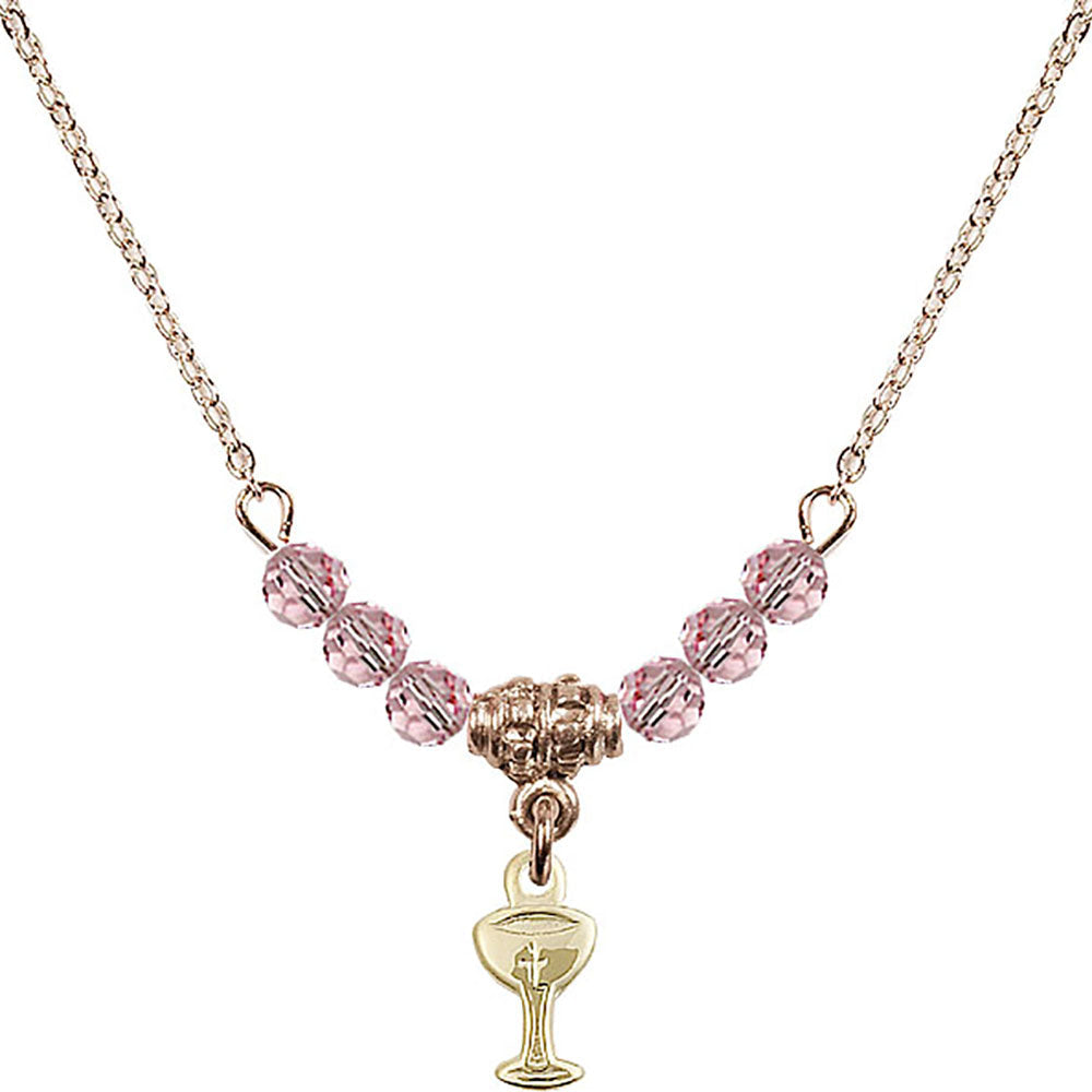 14kt Gold Filled Chalice Birthstone Necklace with Light Rose Beads - 5614