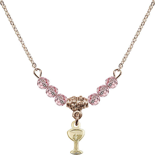 14kt Gold Filled Chalice Birthstone Necklace with Light Rose Beads - 5614