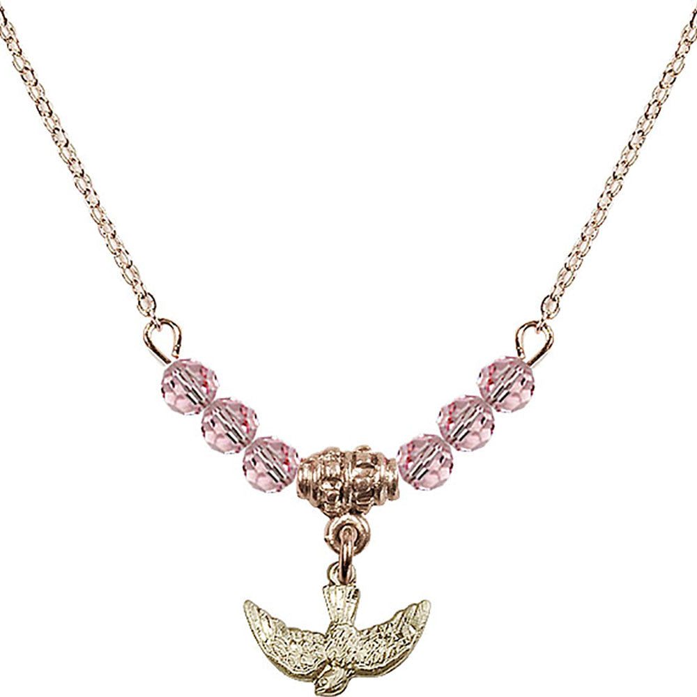 14kt Gold Filled Holy Spirit Birthstone Necklace with Light Rose Beads - 5911