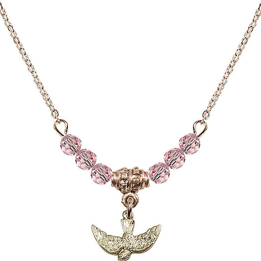 14kt Gold Filled Holy Spirit Birthstone Necklace with Light Rose Beads - 5911