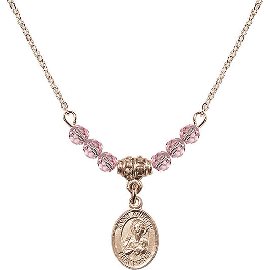 14kt Gold Filled Saint Andrew the Apostle Birthstone Necklace with Light Rose Beads - 9000