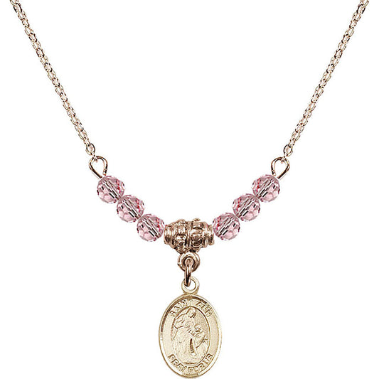 14kt Gold Filled Saint Ann Birthstone Necklace with Light Rose Beads - 9002