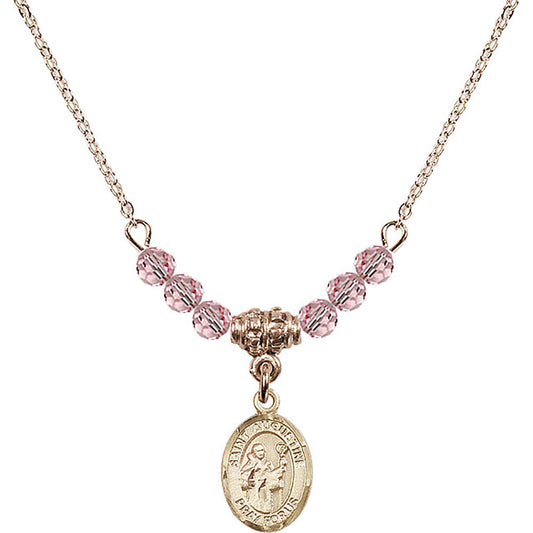 14kt Gold Filled Saint Augustine Birthstone Necklace with Light Rose Beads - 9007