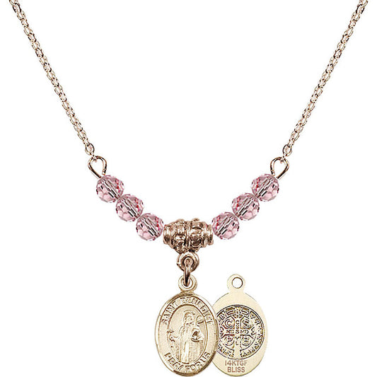 14kt Gold Filled Saint Benedict Birthstone Necklace with Light Rose Beads - 9008