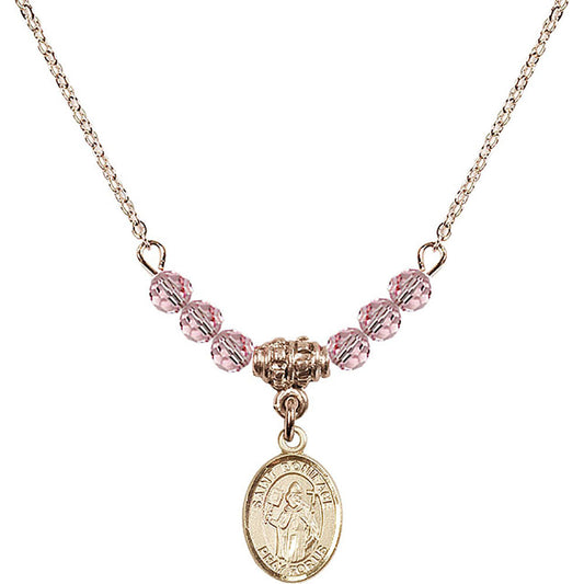 14kt Gold Filled Saint Boniface Birthstone Necklace with Light Rose Beads - 9009