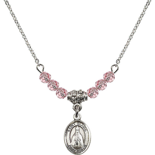 Sterling Silver Saint Blaise Birthstone Necklace with Light Rose Beads - 9010