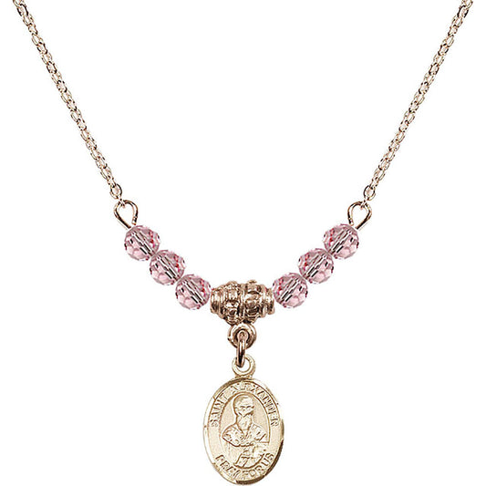 14kt Gold Filled Saint Alexander Sauli Birthstone Necklace with Light Rose Beads - 9012