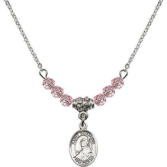 Sterling Silver Saint Benjamin Birthstone Necklace with Light Rose Beads - 9013