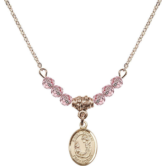 14kt Gold Filled Saint Cecilia Birthstone Necklace with Light Rose Beads - 9016