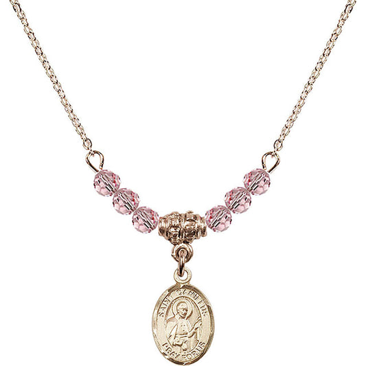 14kt Gold Filled Saint Camillus of Lellis Birthstone Necklace with Light Rose Beads - 9019