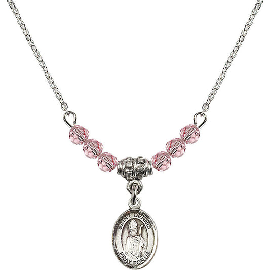 Sterling Silver Saint Dennis Birthstone Necklace with Light Rose Beads - 9025