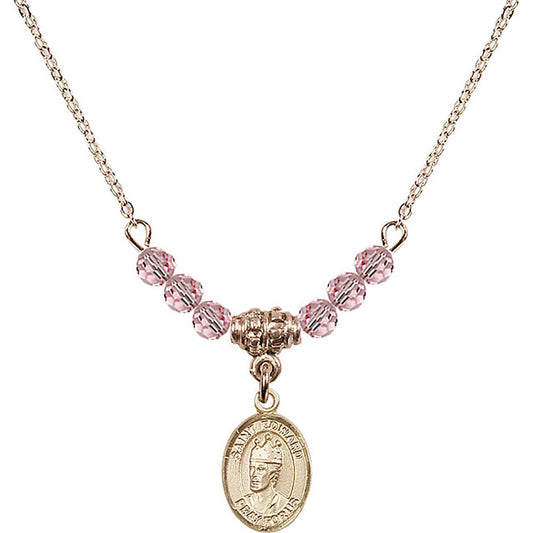 14kt Gold Filled Saint Edward the Confessor Birthstone Necklace with Light Rose Beads - 9026
