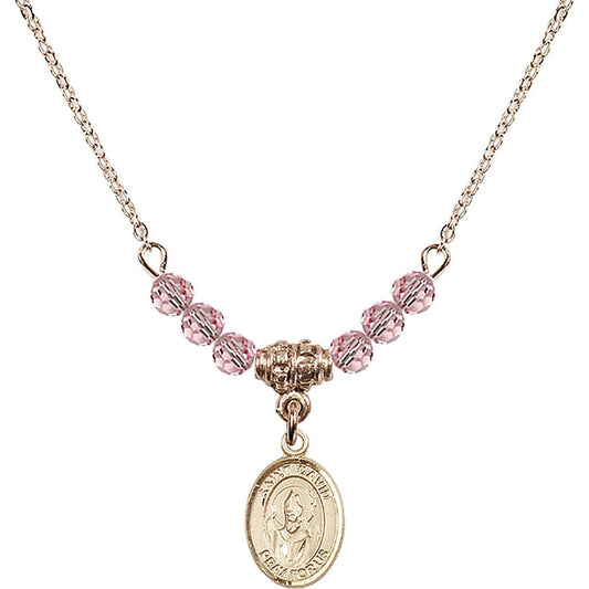 14kt Gold Filled Saint David of Wales Birthstone Necklace with Light Rose Beads - 9027