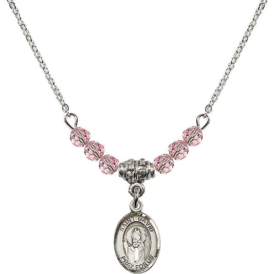 Sterling Silver Saint David of Wales Birthstone Necklace with Light Rose Beads - 9027