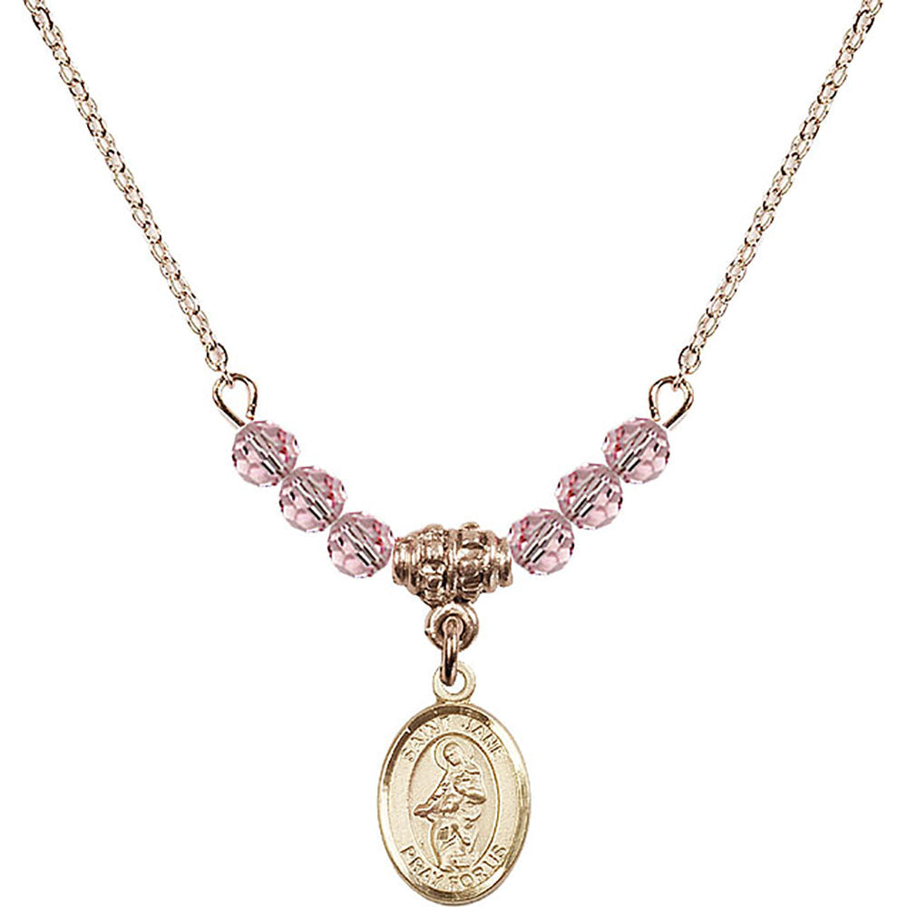 14kt Gold Filled Saint Jane of Valois Birthstone Necklace with Light Rose Beads - 9029