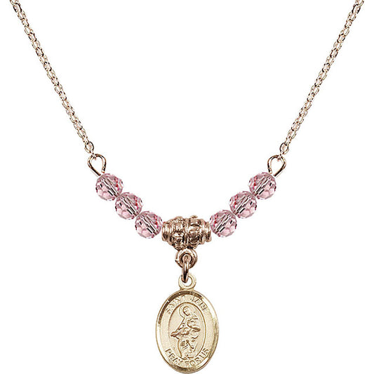 14kt Gold Filled Saint Jane of Valois Birthstone Necklace with Light Rose Beads - 9029