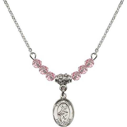 Sterling Silver Saint Jane of Valois Birthstone Necklace with Light Rose Beads - 9029