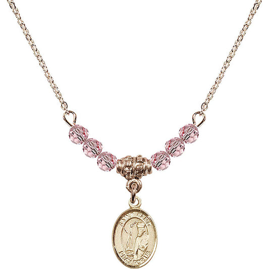14kt Gold Filled Saint Elmo Birthstone Necklace with Light Rose Beads - 9031