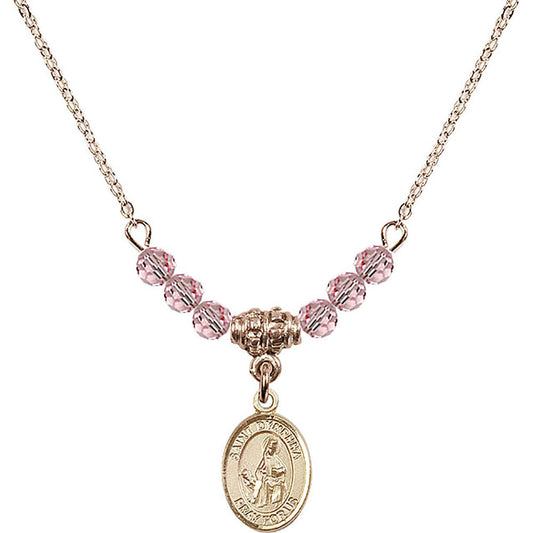 14kt Gold Filled Saint Dymphna Birthstone Necklace with Light Rose Beads - 9032