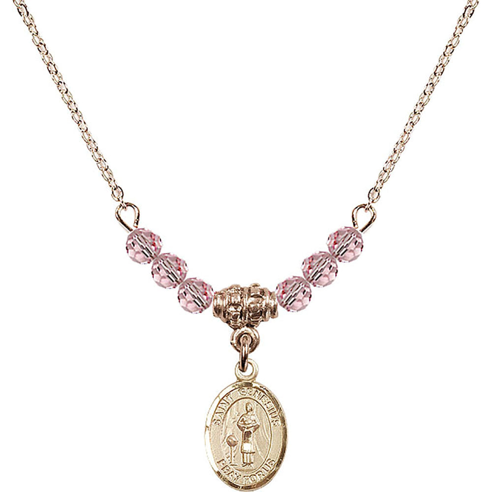 14kt Gold Filled Saint Genesius of Rome Birthstone Necklace with Light Rose Beads - 9038