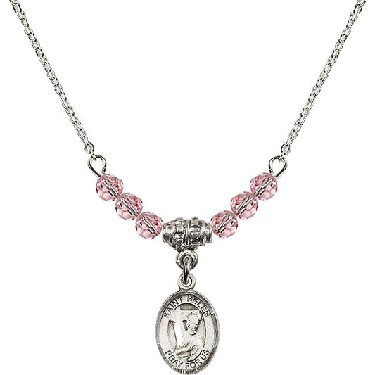 Sterling Silver Saint Helen Birthstone Necklace with Light Rose Beads - 9043