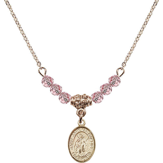 14kt Gold Filled Saint John the Baptist Birthstone Necklace with Light Rose Beads - 9054