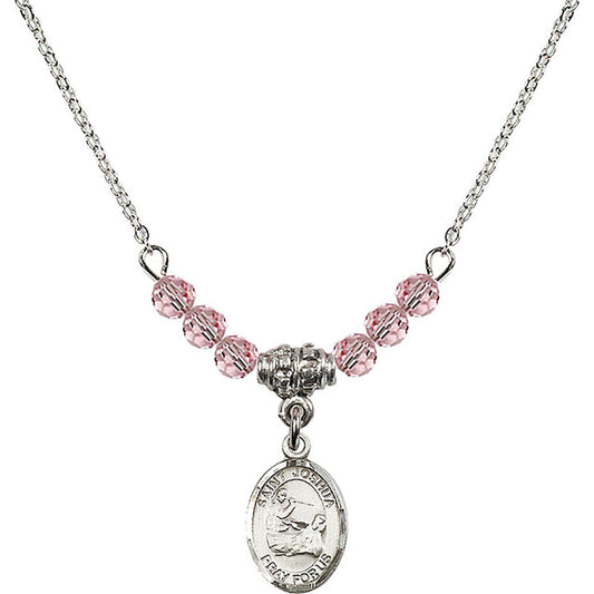 Sterling Silver Saint Joshua Birthstone Necklace with Light Rose Beads - 9059
