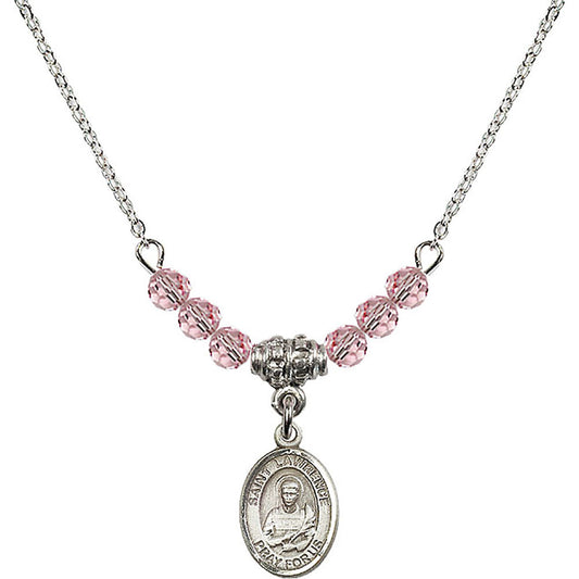 Sterling Silver Saint Lawrence Birthstone Necklace with Light Rose Beads - 9063