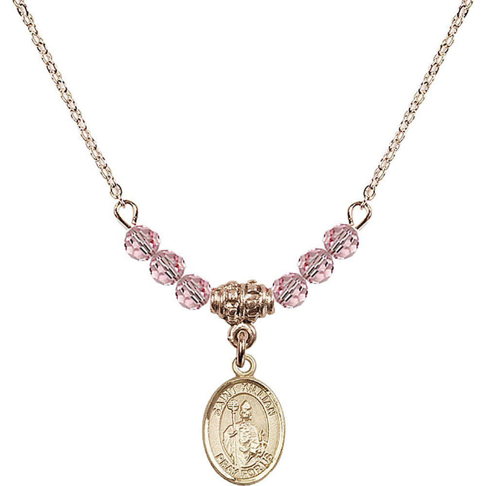 14kt Gold Filled Saint Kilian Birthstone Necklace with Light Rose Beads - 9067