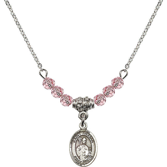 Sterling Silver Saint Kilian Birthstone Necklace with Light Rose Beads - 9067