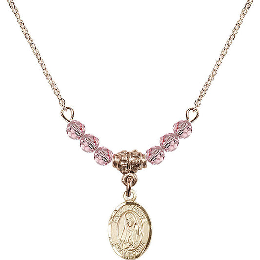 14kt Gold Filled Saint Martha Birthstone Necklace with Light Rose Beads - 9075