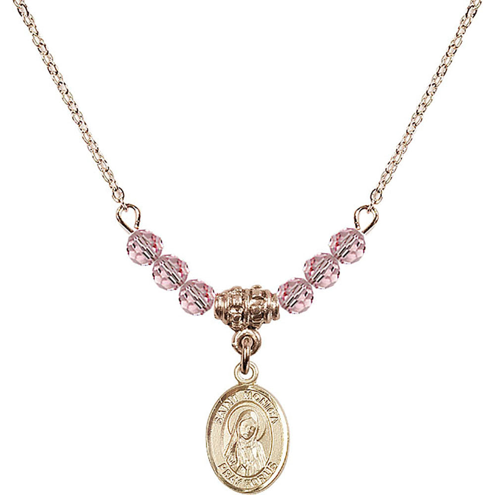 14kt Gold Filled Saint Monica Birthstone Necklace with Light Rose Beads - 9079