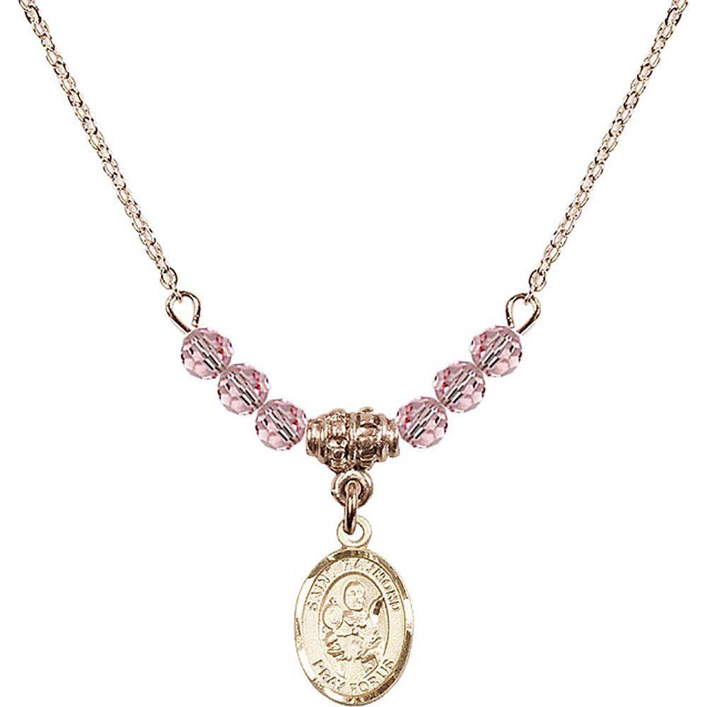 14kt Gold Filled Saint Raymond Nonnatus Birthstone Necklace with Light Rose Beads - 9091